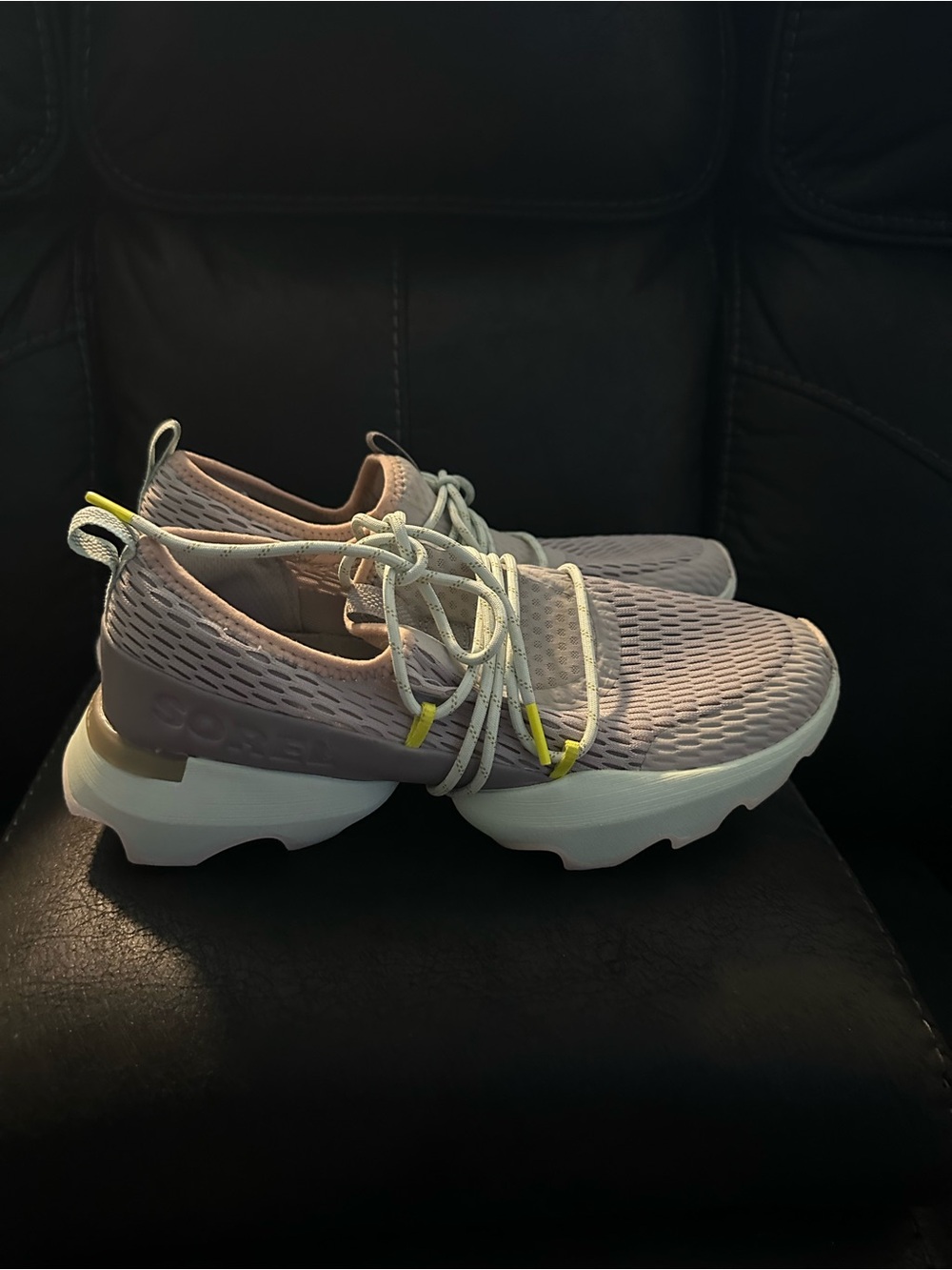 Sorel Women's Knit Athletic Sneaker in Light Mauve with Yellow Accents